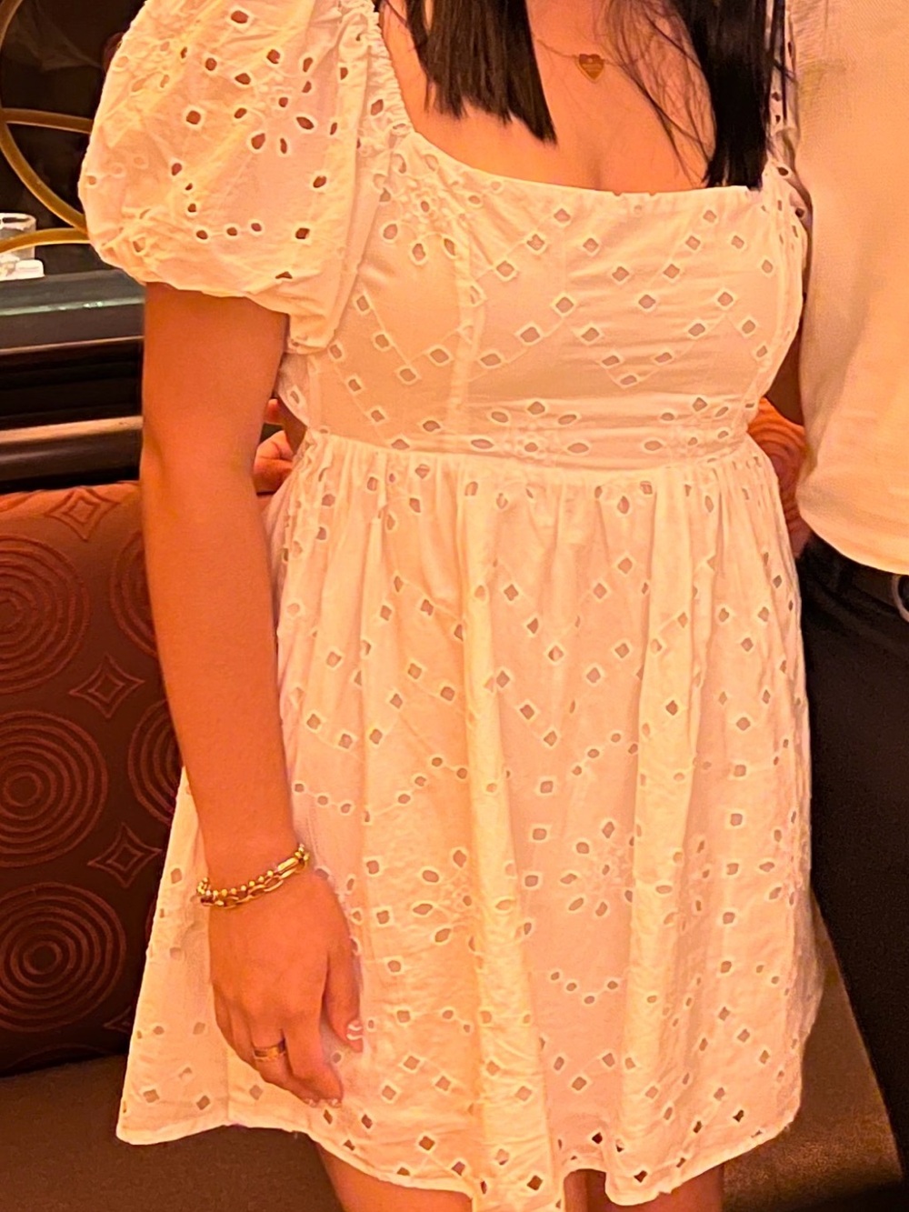 Zara White Eyelet Puff-Sleeve Mini Dress